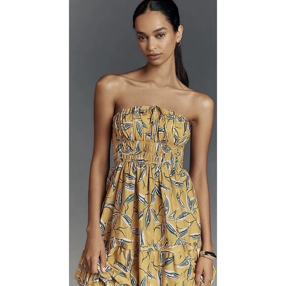 Anthropologie Maxi Dress Yellow Somerset Strapless Vacay Boho Preppy Size XS NWT - Picture 5 of 12